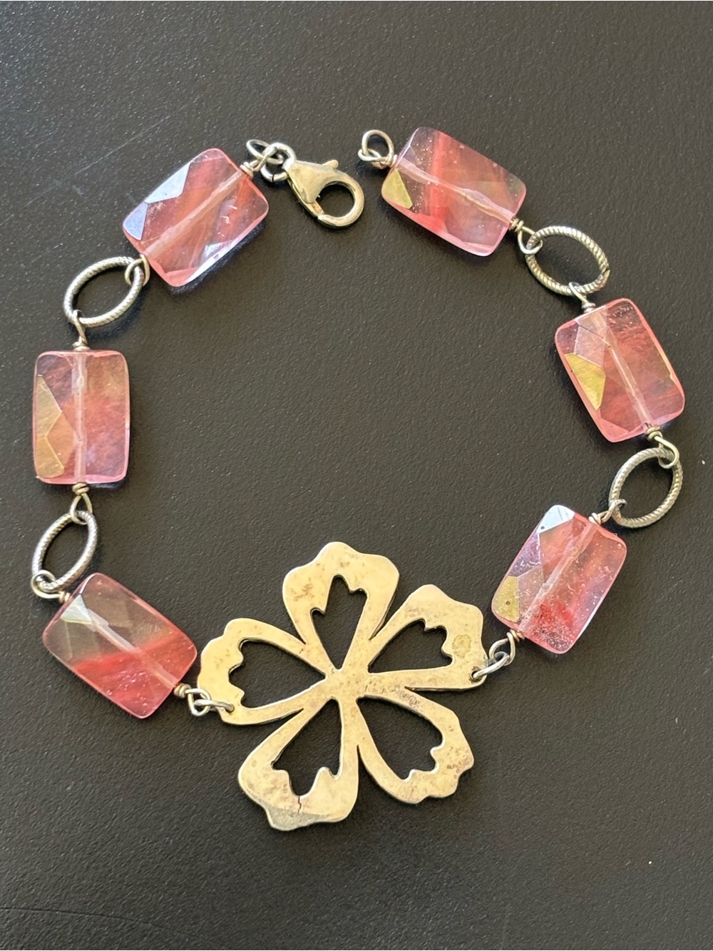 .925 Sterling Silver Pink Hawaiian Bracelet Fine Jewelry